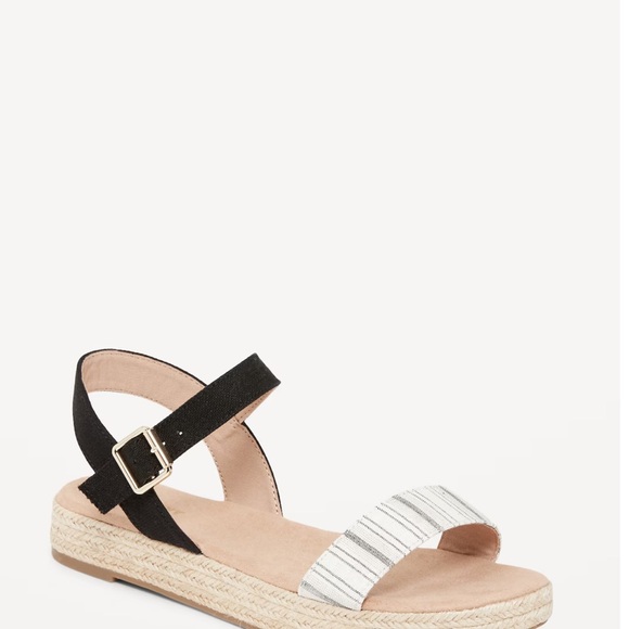 NWT OLD NAVY Striped Canvas Platform Sandals SIZE 8 O.n. New Black Stripe - Picture 2 of 5